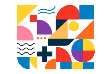 Poster - A modern vector background featuring a bold abstract pattern of geometric shapes and vivid colors, presented in a minimalist style, ideal for posters, flyers, banners, and festival themes