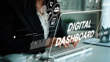 Fototapete - Professional working on a digital dashboard with tech graphics and intricate data analysis on a modern keyboard. Asymptotic smart data analytic.
