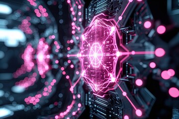 Poster - Futuristic Pink Network Design on Cybernetic Framework for Enhanced Visual Appeal
