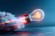 © EricMiguel - Creative concept of a glowing light bulb rocket symbolizing fast innovation and bright ideas in technology and business