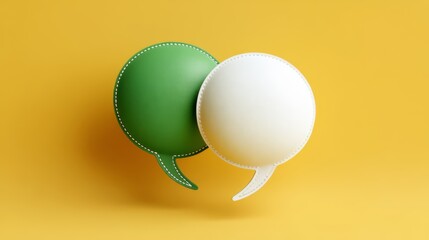 Aufkleber - Two green and white speech bubbles are floating in the air on a yellow background. The bubbles are connected by a string, and the image conveys a sense of communication