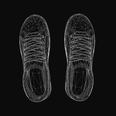 Aufkleber - White sneakers on a black background feature a wireframe overlay highlighting the shoe design. The clean, minimalist composition emphasizes modern aesthetics and detailed structure.