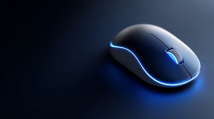 Aufkleber - Computer mouse with a blue light on it. The mouse is on a dark background. The blue light on the mouse gives it a futuristic look