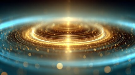 Poster - Golden circle with a blue background. The circle is surrounded by a lot of sparkles. The circle is the main focus of the image