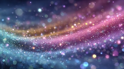 Poster - Glittering nebula with golden particles and purple hues creates a celestial background