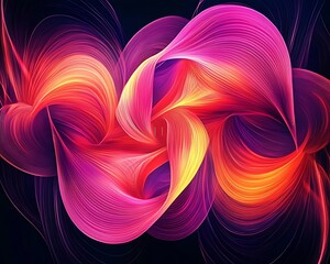 Poster - Abstract neon art with twisting lines in shades of pink and orange. Stunning artwork on a black background. Abstract modern colorful neon background.