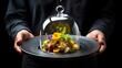 © Vivid Frame - Exquisite fine dining presentation of gourmet dish under glass dome food service