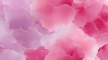 Poster - Abstract watercolor art featuring soft pink and purple hues with delicate gold outlines throughout the composition