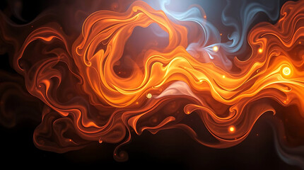 Poster - Abstract fiery swirls of orange and blue smoke with glowing particles