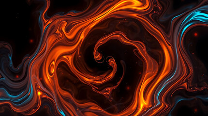 Poster - Fiery orange and blue liquid swirls create a mesmerizing abstract vortex