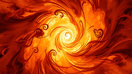 Poster - A vibrant abstract vortex of fiery orange and yellow swirls with delicate tendrils