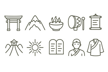 Poster - Japanese culture outline icon set. traditional, heritage, line art icons collection