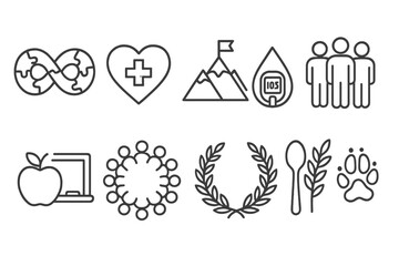 Poster - Health and wellness line icon set. fitness, nutrition, community line icons collection