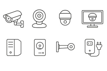 Poster - Security and surveillance line icon set. monitoring, camera outline collection