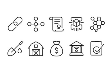 Poster - Blockchain, finance outline icon set. technology, banking, agriculture linear collection