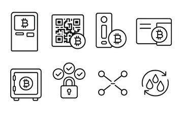 Poster - Cryptocurrency, bitcoin outline icon set. digital finance symbols in line style