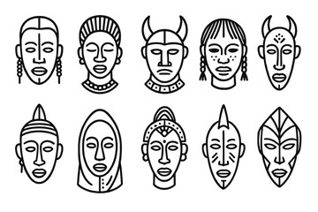 Poster - African tribal designs icon set. ethnic, culture, tribal art icons outline collection