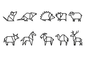 Poster - Origami animal outline icon set. geometric, minimal, wildlife icons collection