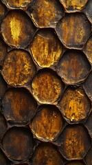 Wall Mural - close-up view of honeycomb patterns showing intricate details and textures in rich golden-brown hues