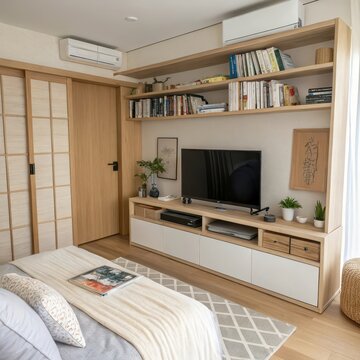 Interior living room with neutral tones and white walls