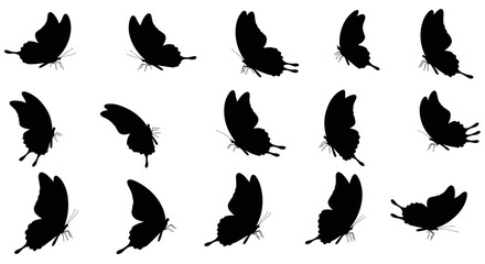 Poster - Elegant butterfly silhouettes in various poses against a bright white backdrop