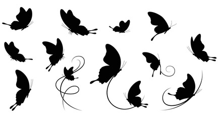 Poster - Elegant butterfly silhouettes in various poses, creating a dynamic and graceful composition