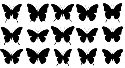 Poster - Elegant butterfly silhouettes on a white backdrop creating a visually appealing pattern