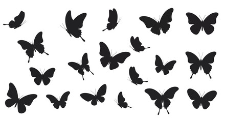 Poster - Elegant collection of butterfly silhouettes on a white backdrop for design elements