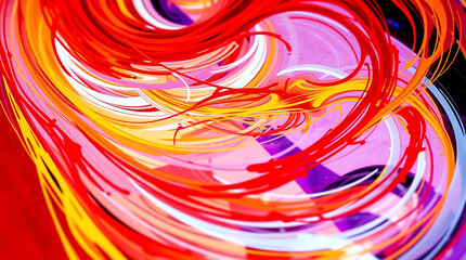 Poster - A vibrant abstract swirl of red, yellow, white, and pink creates a dynamic and colorful design