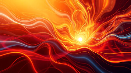 Poster - A vibrant abstract background features flowing lines of red, orange, and blue light