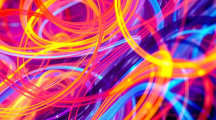 Poster - Bright neon lines intertwine in an abstract pattern of vibrant red, yellow, purple, and blue