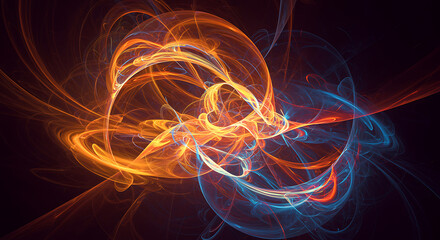 Poster - A mesmerizing dance of orange and blue fractal patterns intertwines in a complex abstract design