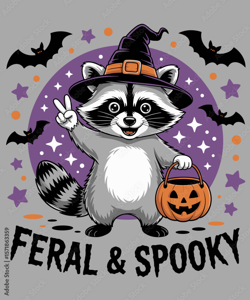 Funlings Rascal Spooky Feral and Spooky funny Halloween Raccon Stock Vector | Adobe Stock
