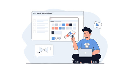 Fototapete - Creative Web And App Developer Choosing Color Palette For Online Project