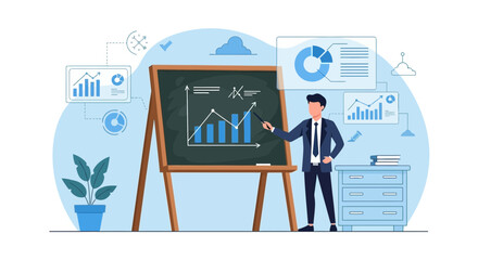 Poster - Data Analysis Presentation By Businessman Showing Growth Charts And Financial Data