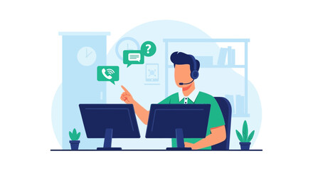 Poster - Dedicated Customer Support Representative Providing Assistance With Multiple Monitors