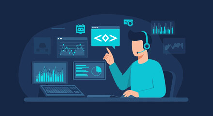 Poster - Dedicated Technical Support Agent Providing Remote Assistance With Data Visualization