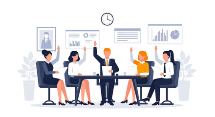 Poster - Diverse Business Team Engaging in Active Participation During Corporate Meeting