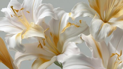 Poster - Beautiful white and gold lilies in soft focus create an elegant floral arrangement ideal for home decor