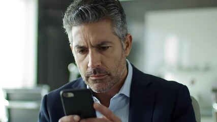 Serious Businessman Checking Smartphone