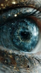 Aufkleber - Close up of a human eye with a futuristic digital hud interface, blending biology and technology in a mesmerizing visualization of augmented reality