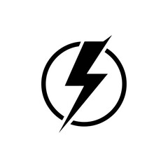 Poster - A black lightning bolt inside a circle represents energy and power, isolated on white background