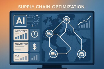 Poster - Display showing ai and supply chain optimization with world map view