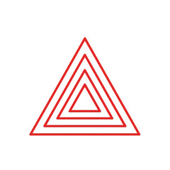 Poster - A red geometric triangle outline isolated on white background symbolizes danger and caution