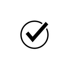 Poster - A black check mark inside a circle signifies approval and completion, isolated on white background