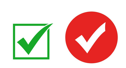 Poster - Green and red check marks in a box and circle isolated on white background represent validation and choice
