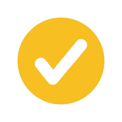 Poster - A yellow circle contains a white check mark, indicating approval, isolated on white background