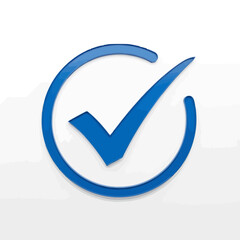 Poster - A blue check mark inside a circle indicating success and validation isolated on white background