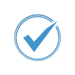 Poster - A blue check mark inside a blue double circle is isolated on white background, symbolizing agreement and positive confirmation