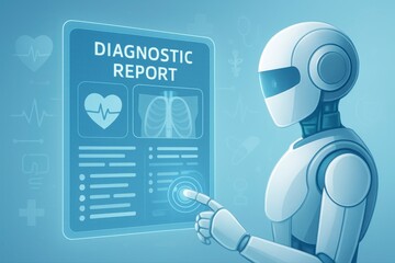 Poster - Robot interacting with a diagnostic report on a digital interface